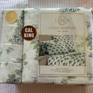 Lenox Cal King floral and butterfly Sheet Set - White , gray , blue and Green